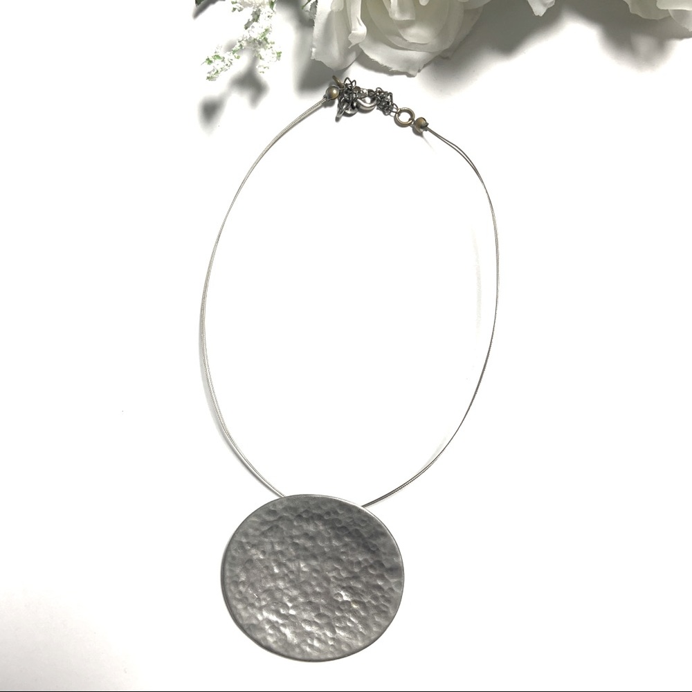 Large Hammered Concave Discs Women's Necklace